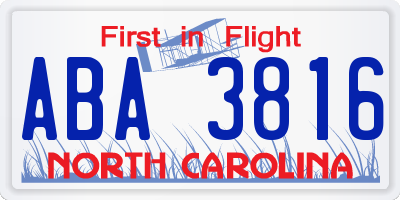 NC license plate ABA3816