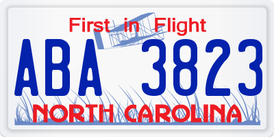 NC license plate ABA3823