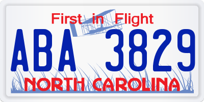 NC license plate ABA3829
