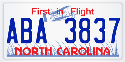 NC license plate ABA3837