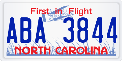 NC license plate ABA3844