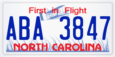 NC license plate ABA3847
