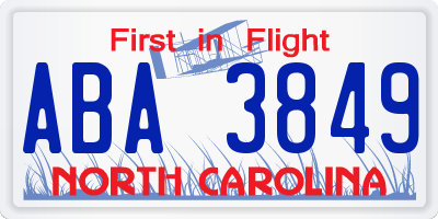 NC license plate ABA3849