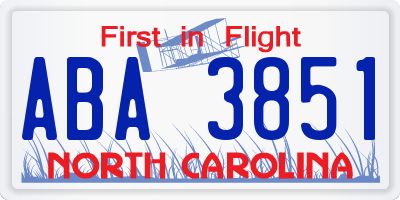 NC license plate ABA3851