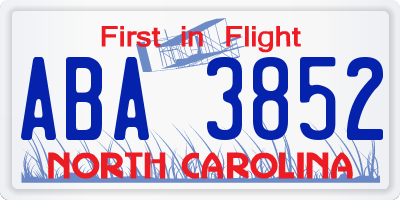 NC license plate ABA3852