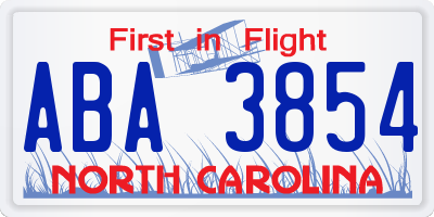 NC license plate ABA3854