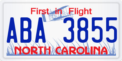 NC license plate ABA3855