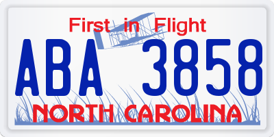 NC license plate ABA3858