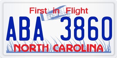 NC license plate ABA3860