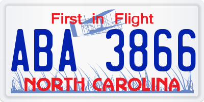 NC license plate ABA3866