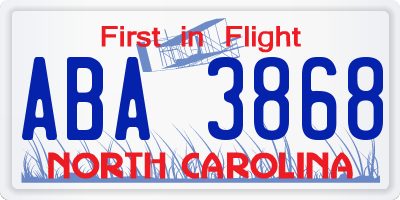 NC license plate ABA3868