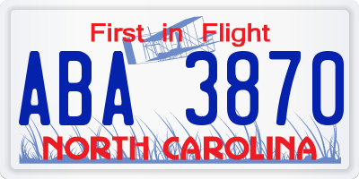 NC license plate ABA3870