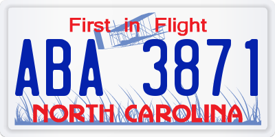 NC license plate ABA3871