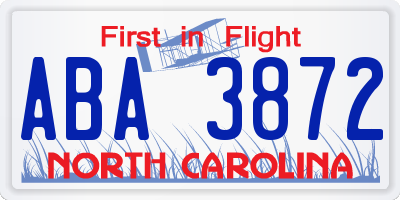 NC license plate ABA3872
