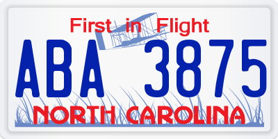 NC license plate ABA3875