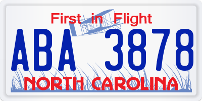 NC license plate ABA3878