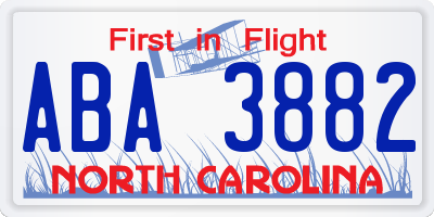 NC license plate ABA3882
