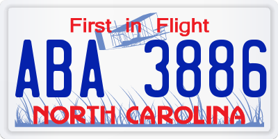 NC license plate ABA3886