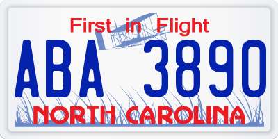 NC license plate ABA3890