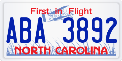 NC license plate ABA3892