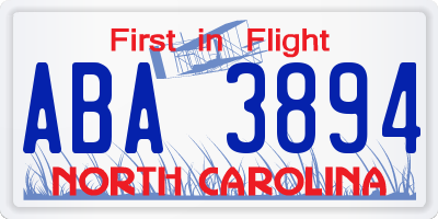 NC license plate ABA3894
