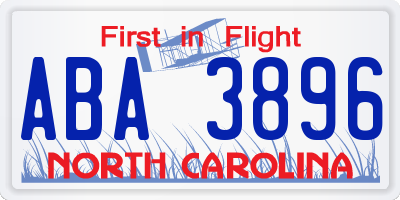 NC license plate ABA3896