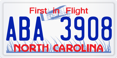 NC license plate ABA3908