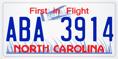NC license plate ABA3914