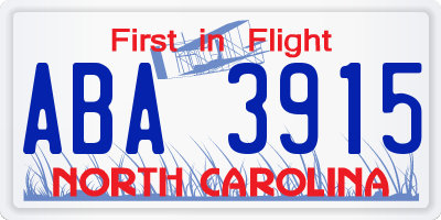 NC license plate ABA3915