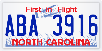 NC license plate ABA3916