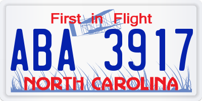 NC license plate ABA3917