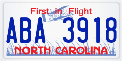NC license plate ABA3918
