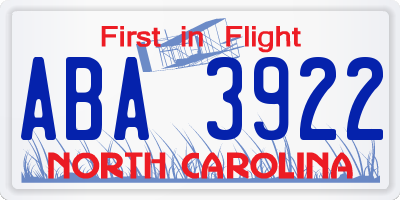 NC license plate ABA3922