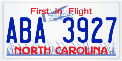 NC license plate ABA3927