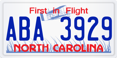 NC license plate ABA3929