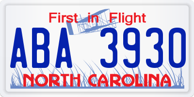 NC license plate ABA3930
