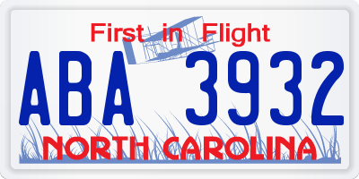 NC license plate ABA3932