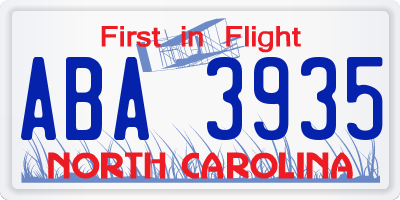 NC license plate ABA3935