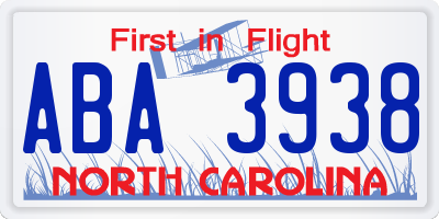 NC license plate ABA3938