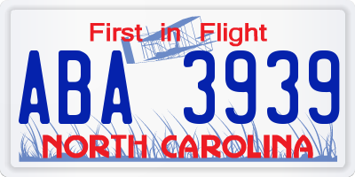 NC license plate ABA3939