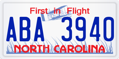 NC license plate ABA3940