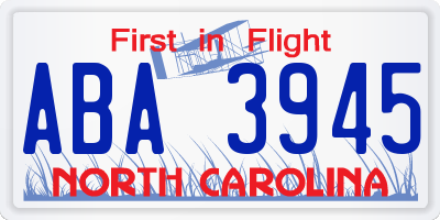 NC license plate ABA3945