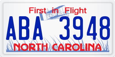 NC license plate ABA3948