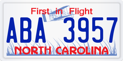 NC license plate ABA3957