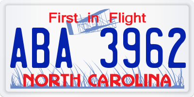 NC license plate ABA3962