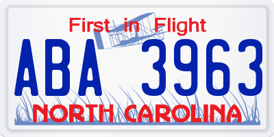 NC license plate ABA3963