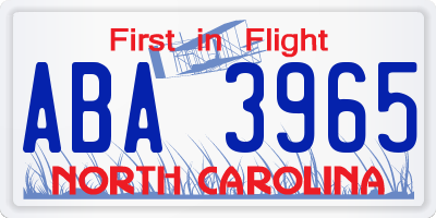 NC license plate ABA3965