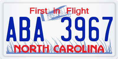 NC license plate ABA3967
