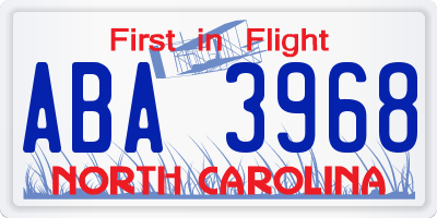 NC license plate ABA3968