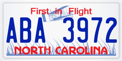 NC license plate ABA3972